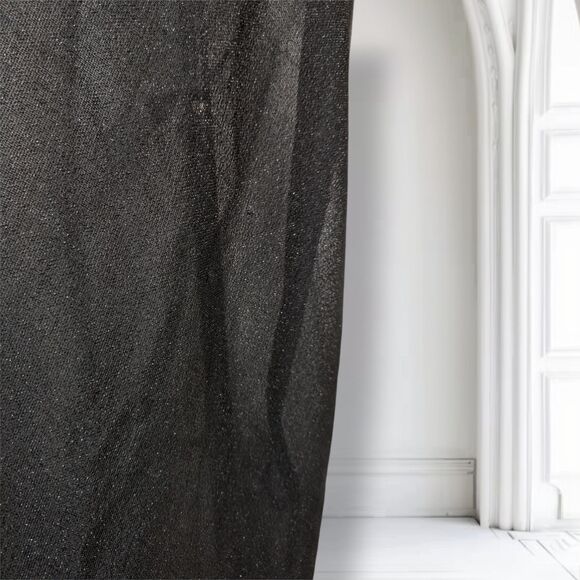 Vintage 70s Black Sheer Sparkle Caftan Size L Gold Braid Trim Zip Maxi Roper - Picture 16 of 16